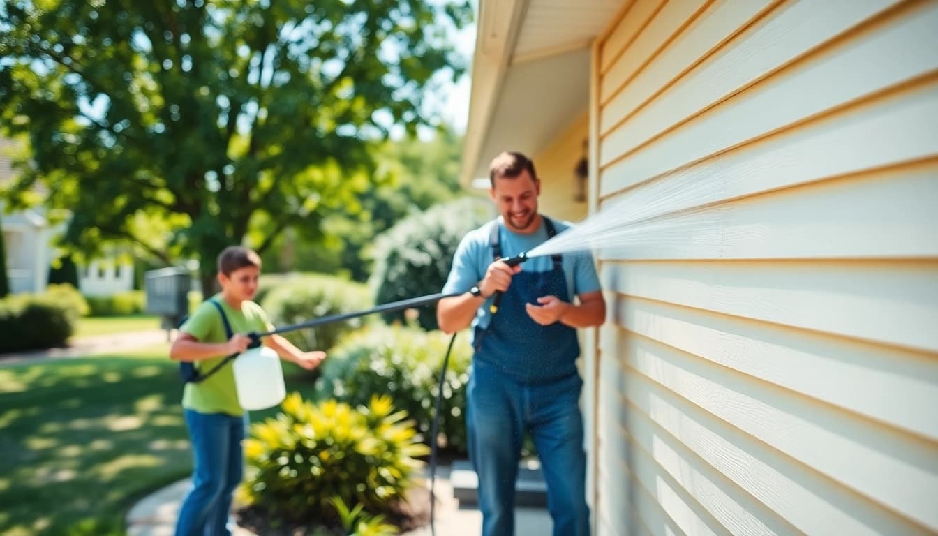 Soft wash service revitalizing home exterior with eco-friendly solutions.