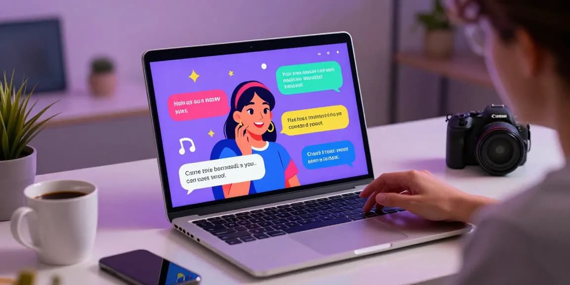 Interactive NSFW chat AI conversation on a laptop in a modern workspace.