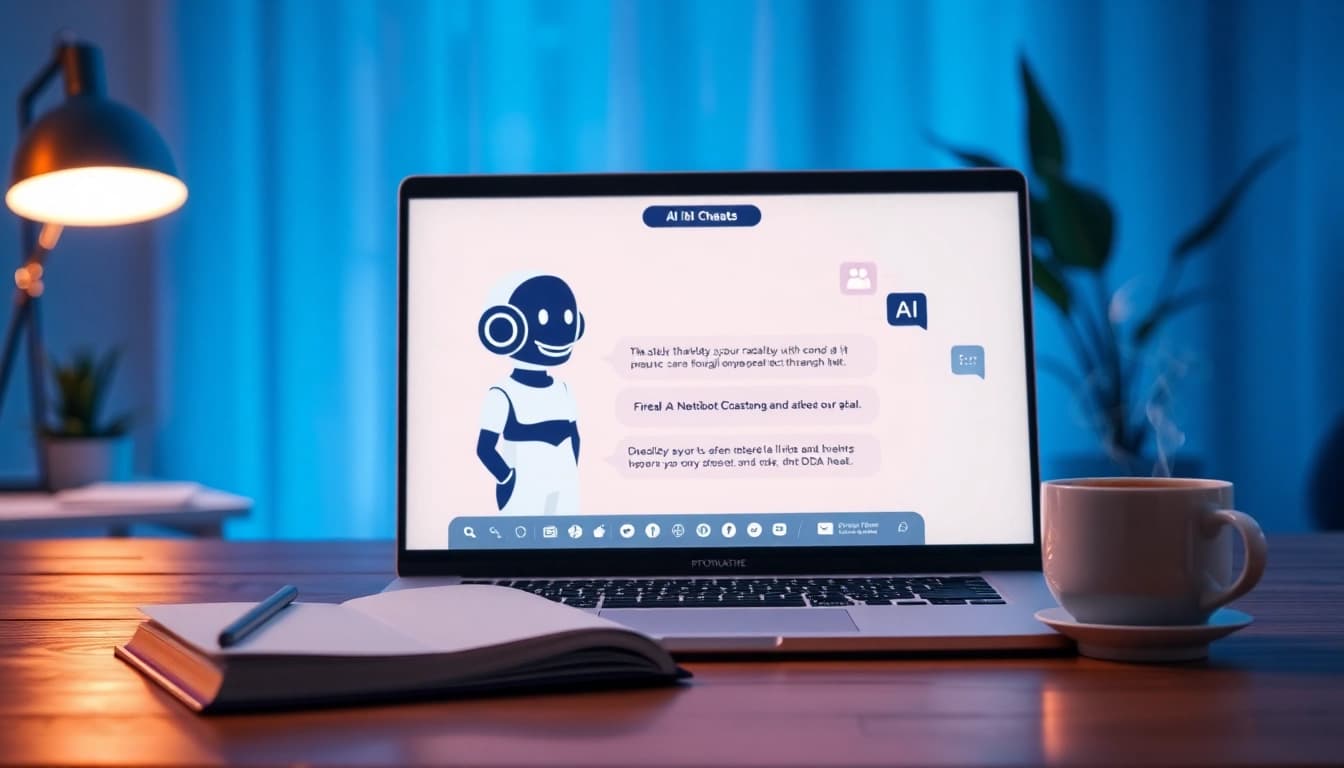Interactive NSFW AI chat interface on a modern laptop in a cozy office setting