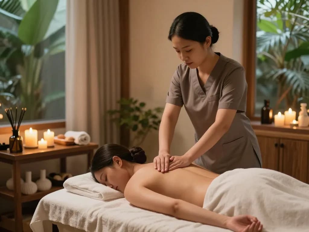 Relaxing 역삼동마사지 session with a professional therapist in a tranquil wellness center.