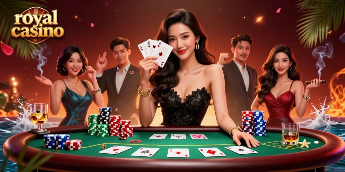 Experience royal casino excitement with elegant players and vibrant poker elements.