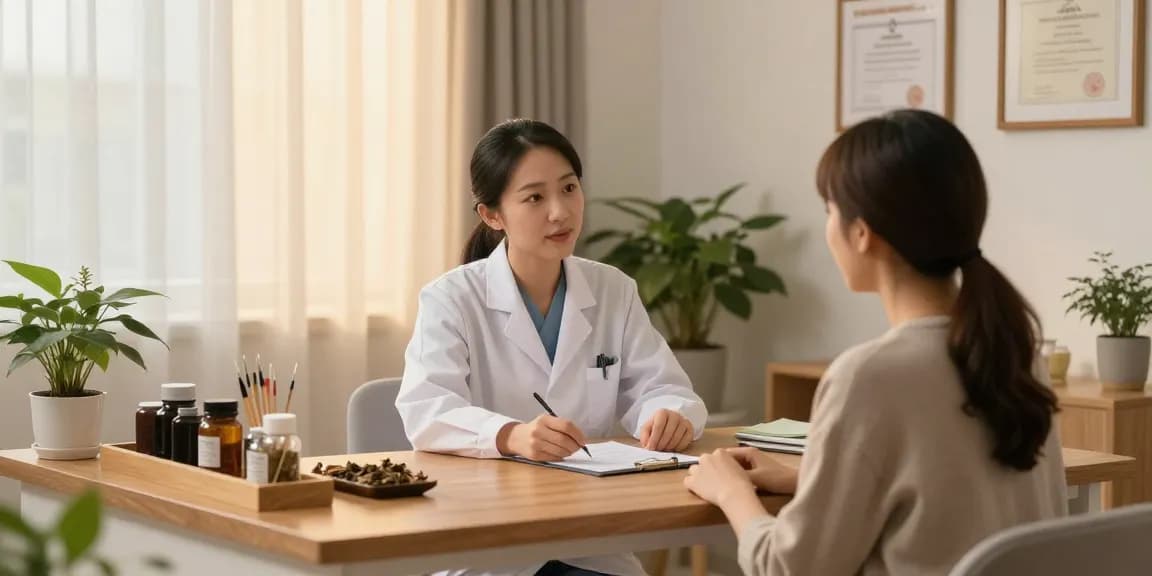 Consultation at 영통한의원 with practitioner discussing personalized treatment options in a calming environment.