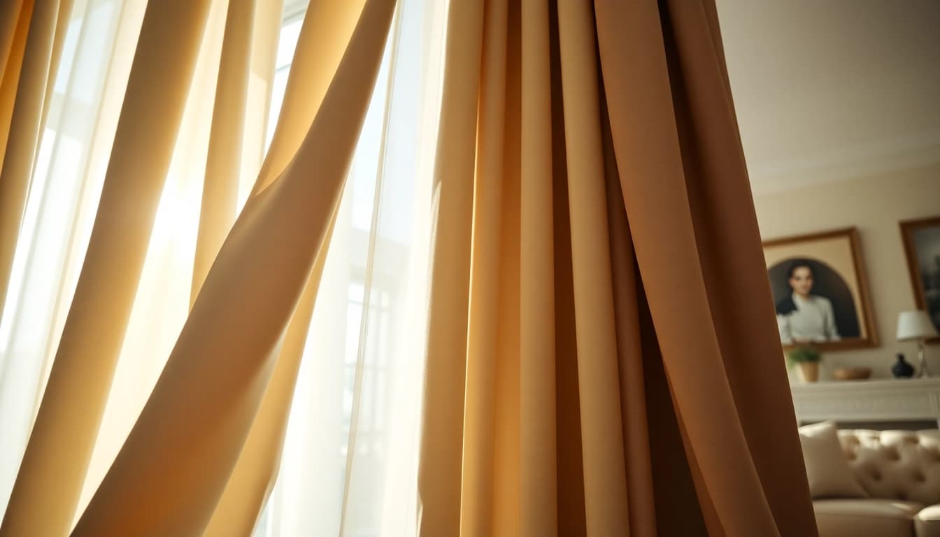 Verduisterende gordijnen in een stijlvolle woonkamer creëren privacy en sfeer.