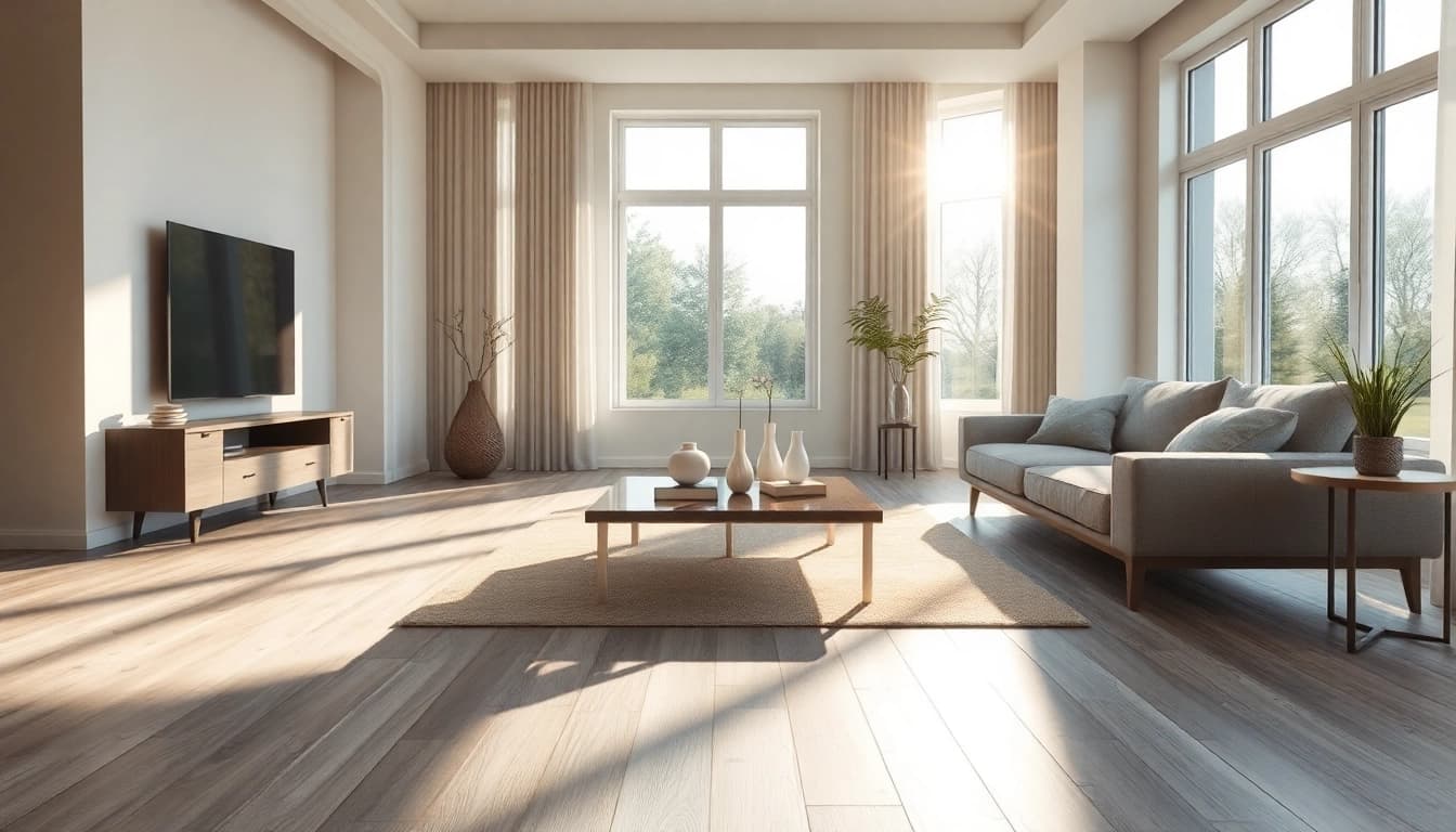 Admire lvp floors enhancing a modern living room's elegance with natural lighting.