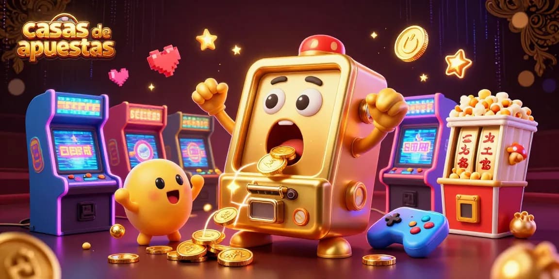 Casas de apuestas revolucionarias con tragamonedas animadas y premios brillantes en una emocionante escena de juego.