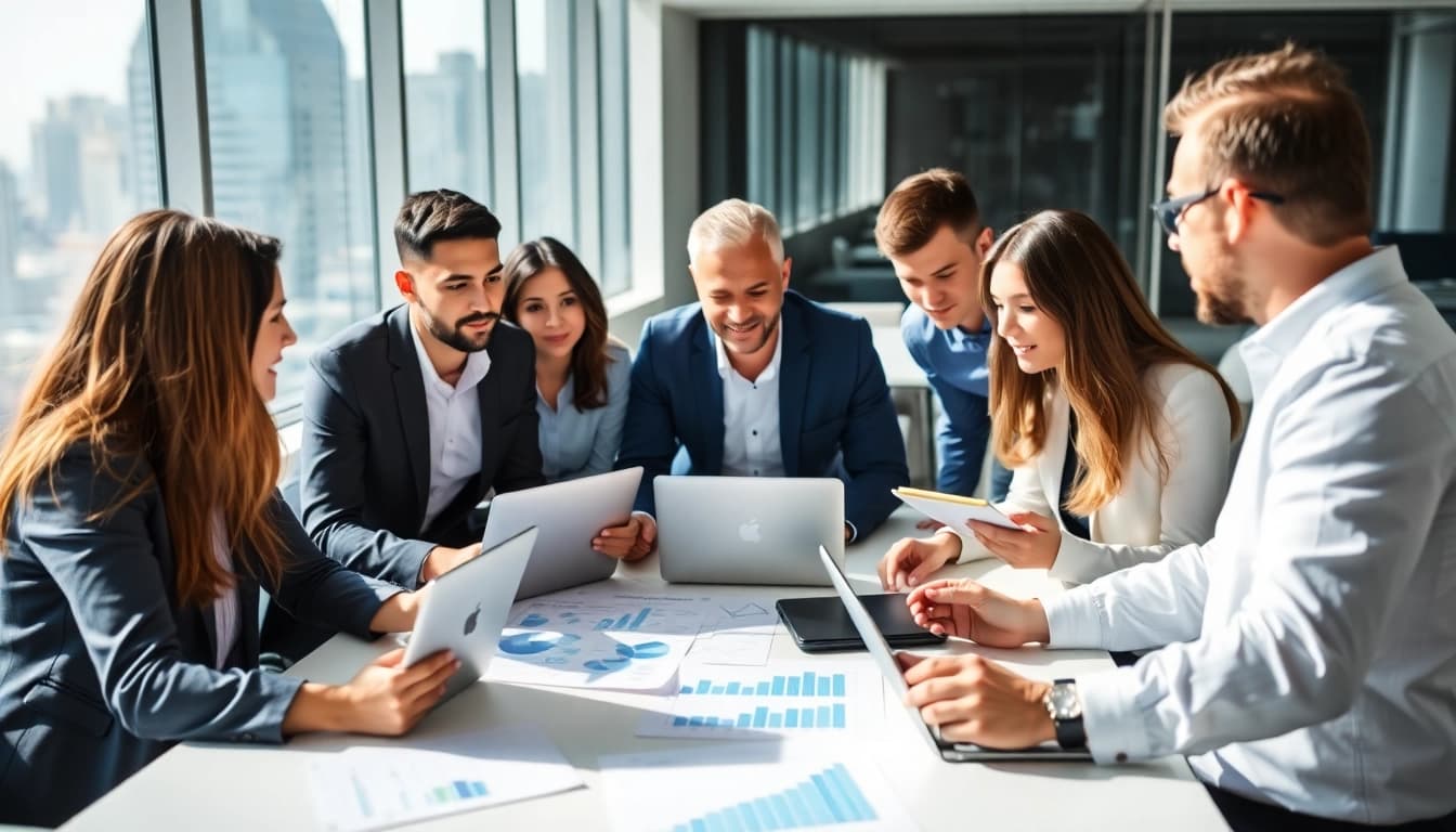 Explore competitive intelligence faqs with a diverse business team collaborating in an office.