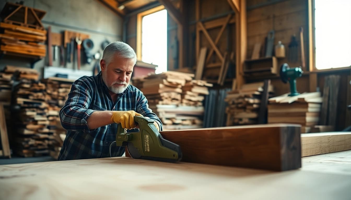 Skillful carpenter engaged in a carpentry apprenticeship, showcasing precision in woodwork.