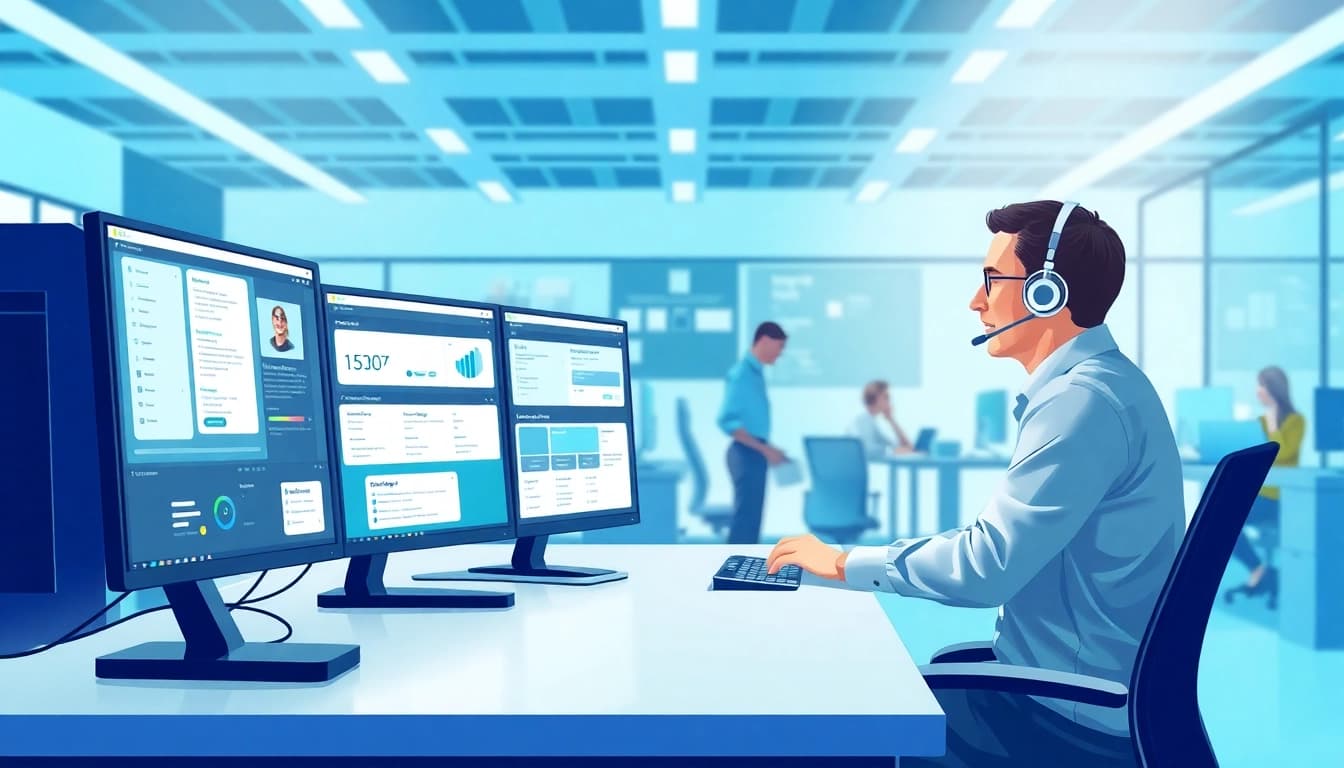 Support agent assisting with IT Helpdesk Solutions in a modern workspace.