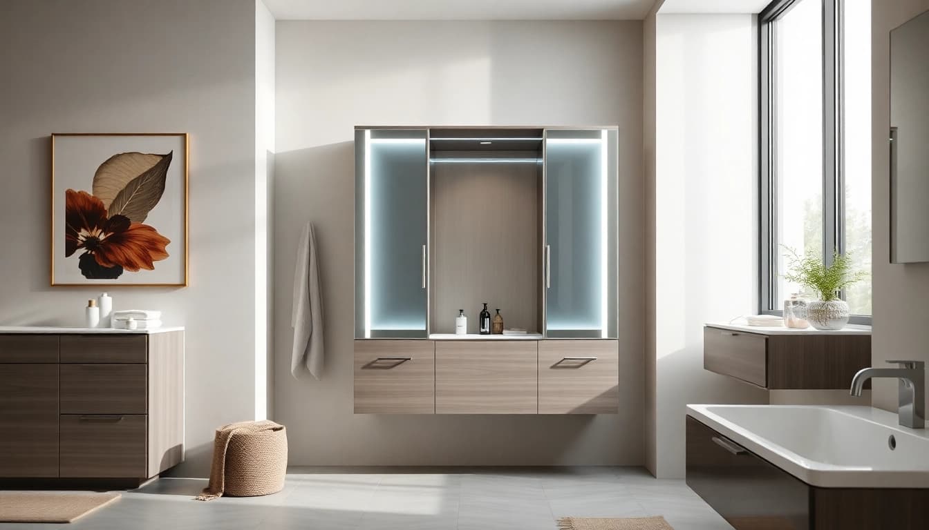 Stilvoller sonni Spiegelschrank im Badezimmer mit hochwertiger LED-Beleuchtung.