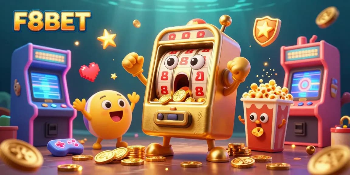 F8BET slot machine hitting jackpot with dynamic game elements creating a vibrant casino scene.