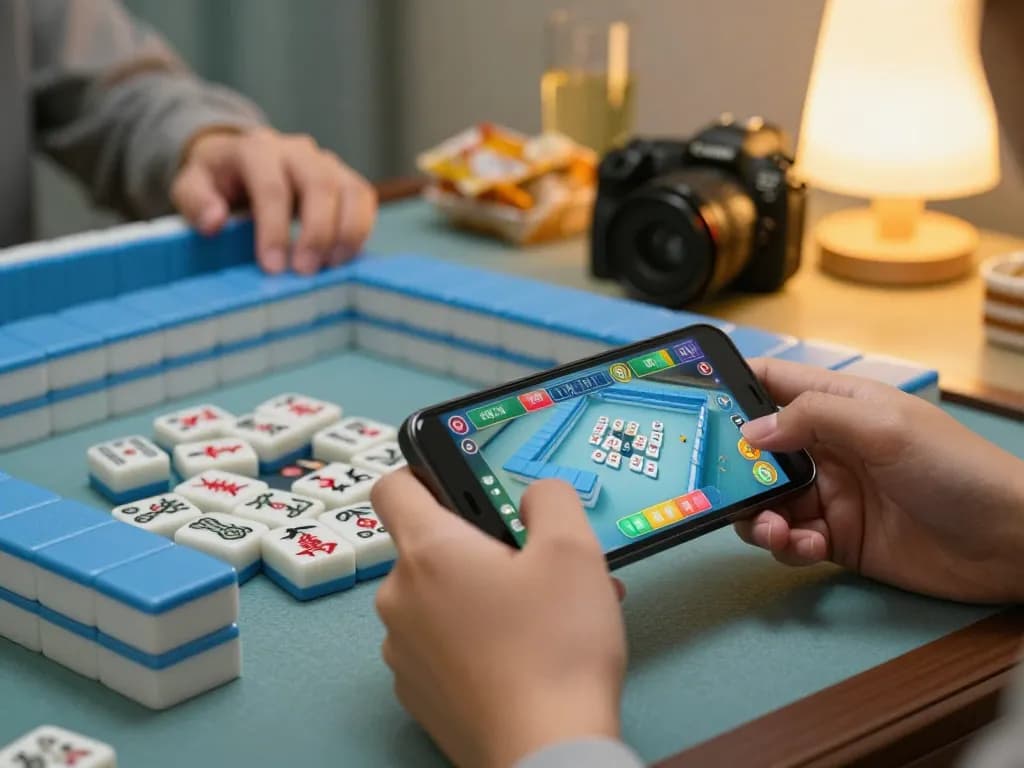 Engage in Mahjong gameplay with colorful tiles displayed on a smartphone, showcasing strategic betting