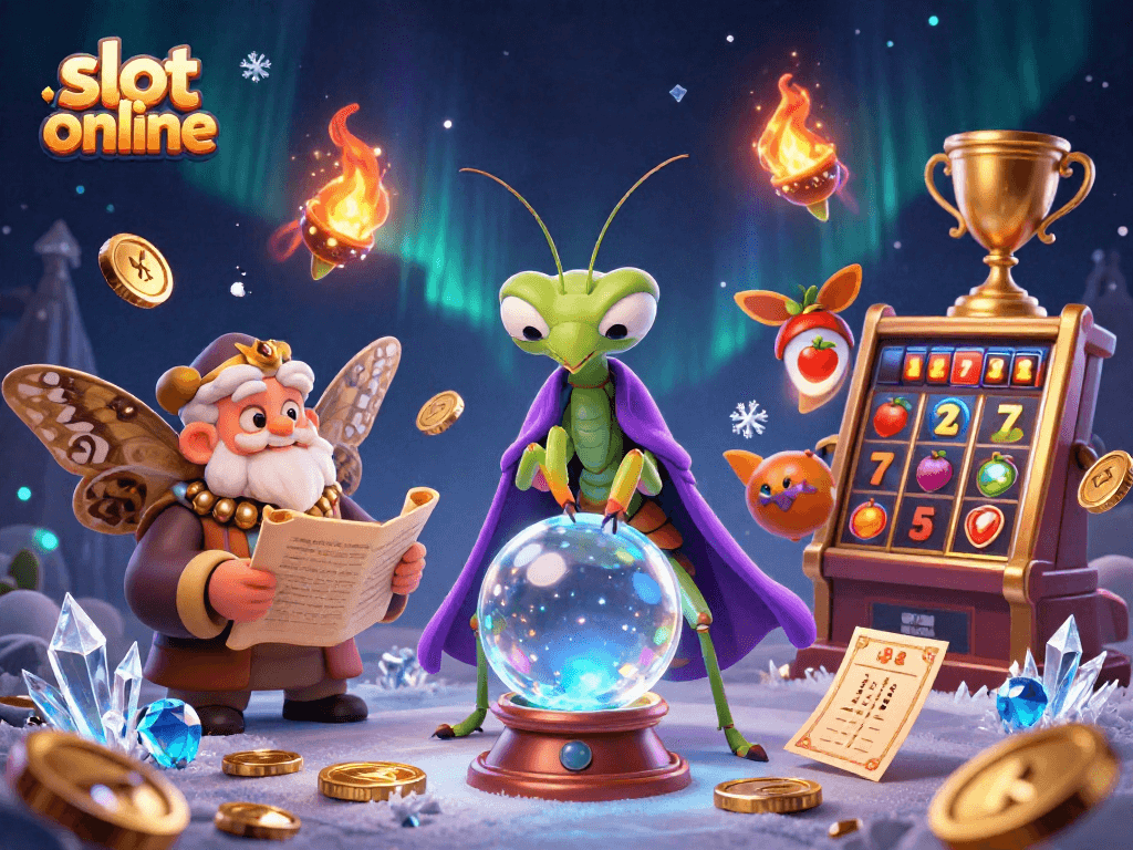 Engage with thrilling slot online action featuring colorful reels, golden trophies, and mystical characters.