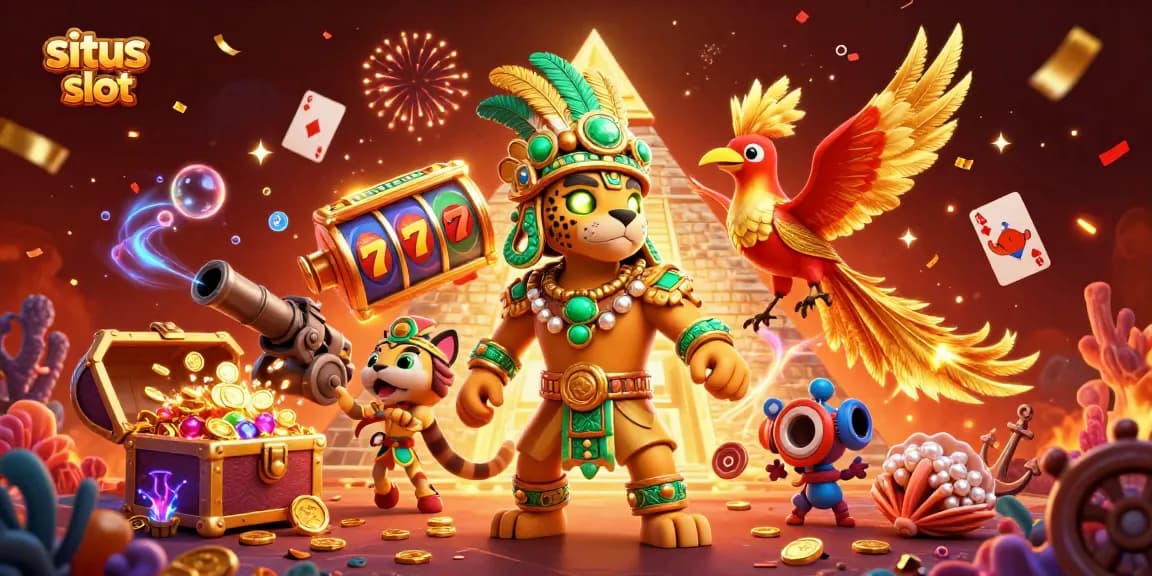 Experience thrilling situs slot action with vibrant graphics and jackpot excitement in this dynamic illustration.