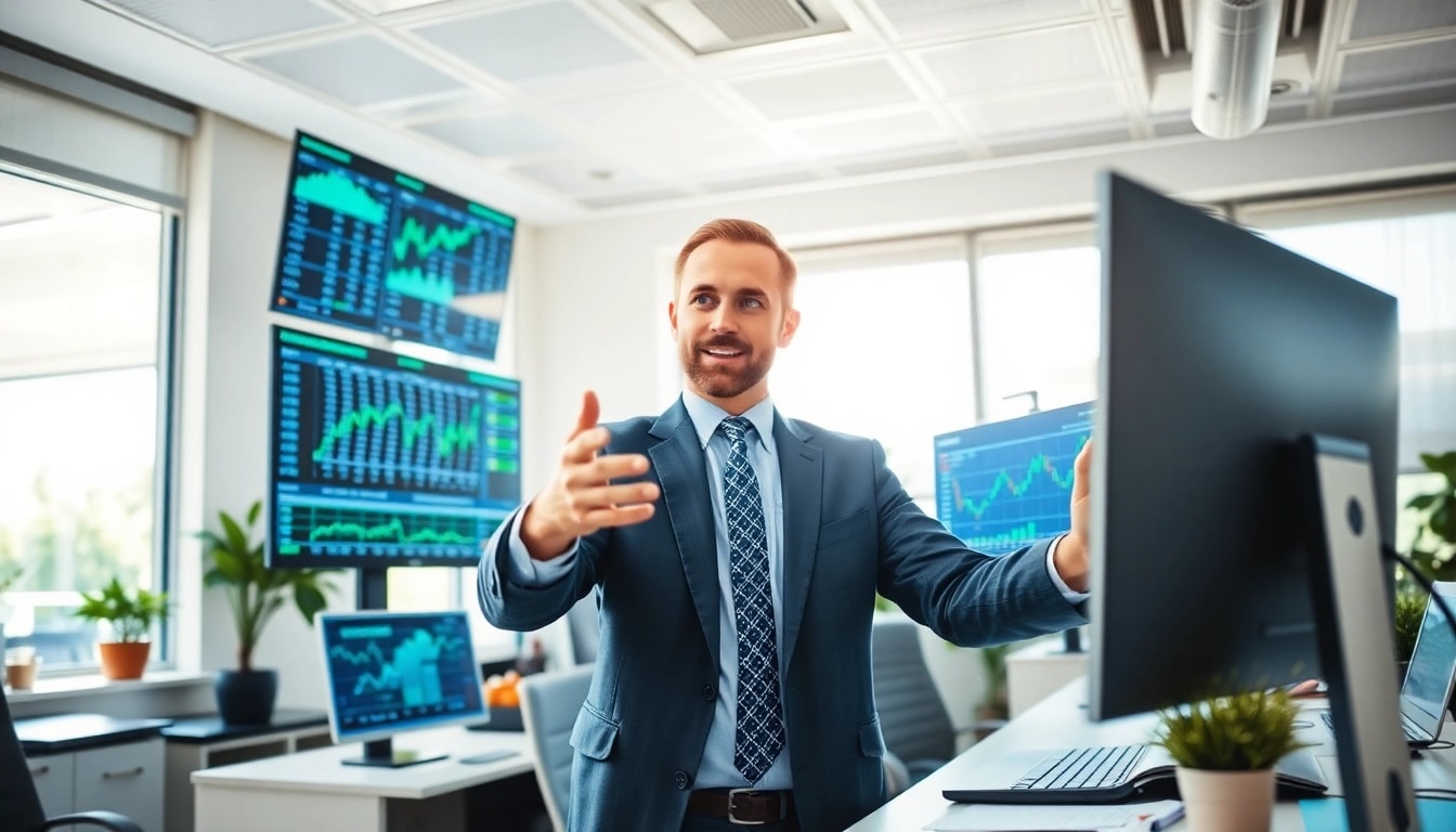 Learn how to trade stocks in Saudi Arabia with a professional advisor in a modern office.