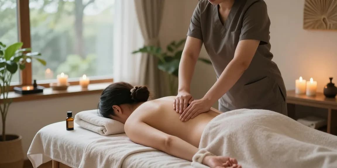 Swedish massage in a calming spa setting with serene lighting and essential oils.
