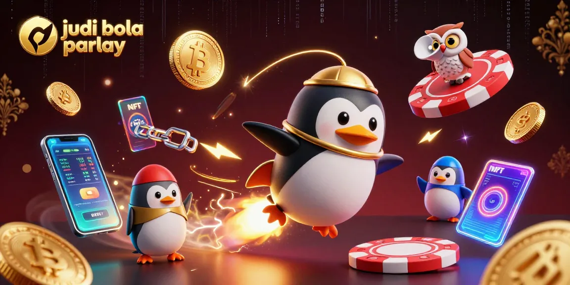 Engage in judi bola parlay with a vibrant 3D casino-themed illustration featuring dynamic characters and elements.