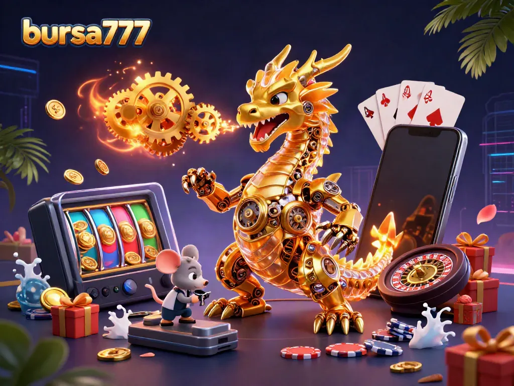 Slot pertandingan menegangkan di bursa777 dengan naga emas dan elemen permainan yang menarik.