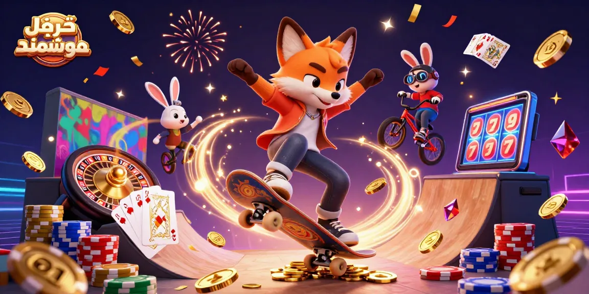 Engage with خرید قفل هوشمند by watching a vibrant scene of cartoon characters and casino elements.