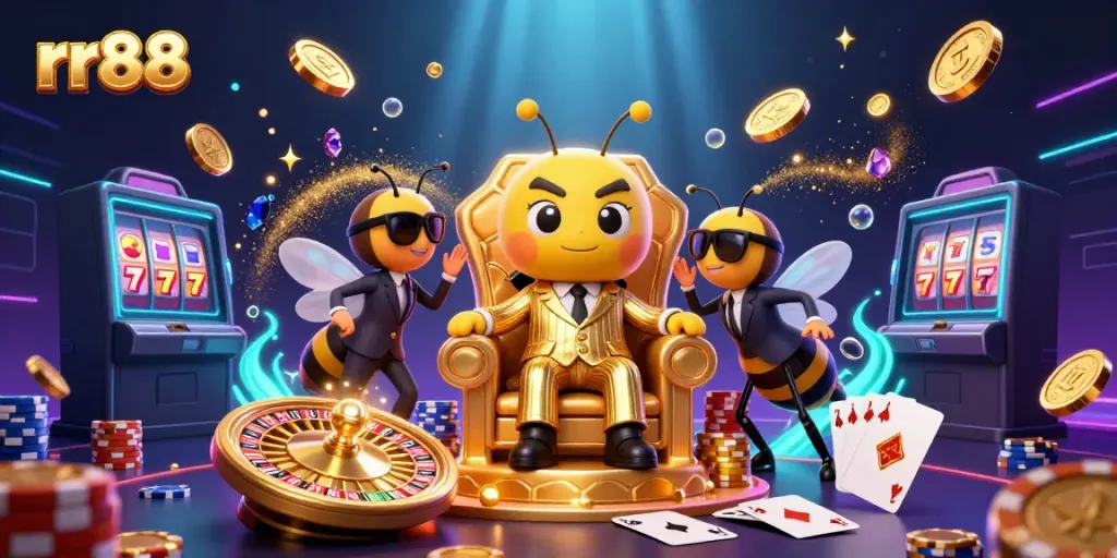 Experience the exciting world of rr88 with this dynamic casino illustration featuring vibrant game elements.