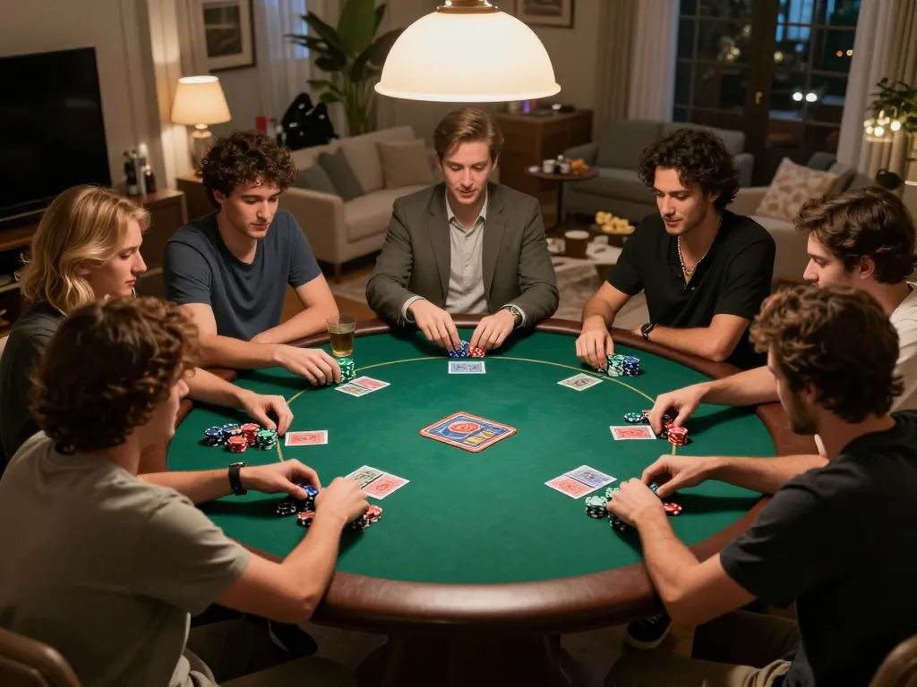 Engaging poker game night showcasing nhà cái uy tín among friends in a cozy atmosphere