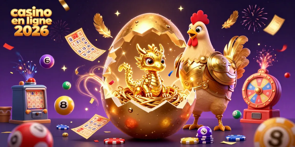 Jouer au casino en ligne 2026 avec un dragon en or et des éléments festifs.