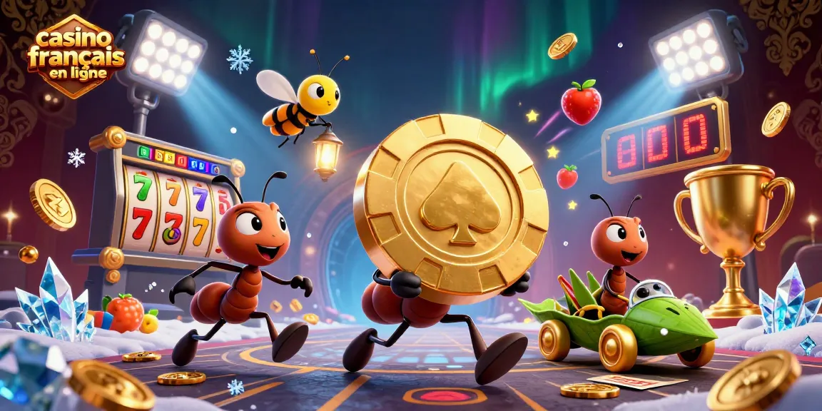 Jouez dans un casino français en ligne avec des aventures palpitantes illustrées par des fourmis sur une mission audacieuse.