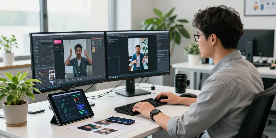 Focused analysis of AI-generated images using the free AI image detector in a modern tech workspace.