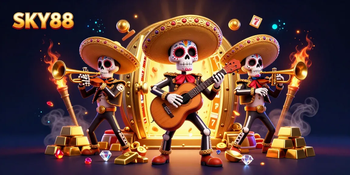 Experience the excitement of SKY88 in a vibrant casino environment featuring lively mariachi musicians.