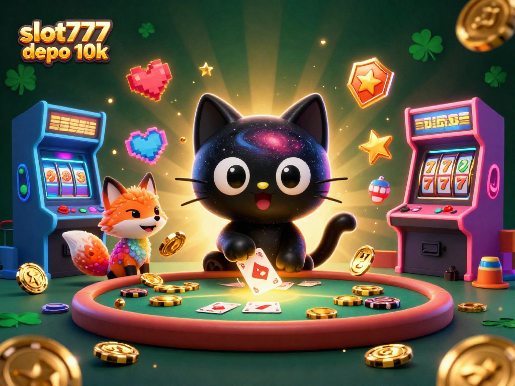 Engage in thrilling slot777 depo 10k action as cartoon characters spin reels and win big at a cosmic casino.