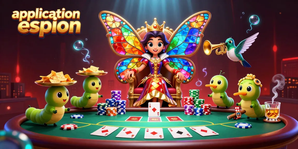 Jouer à l'application espion avec une reine papillon et des éléments de poker dynamiques