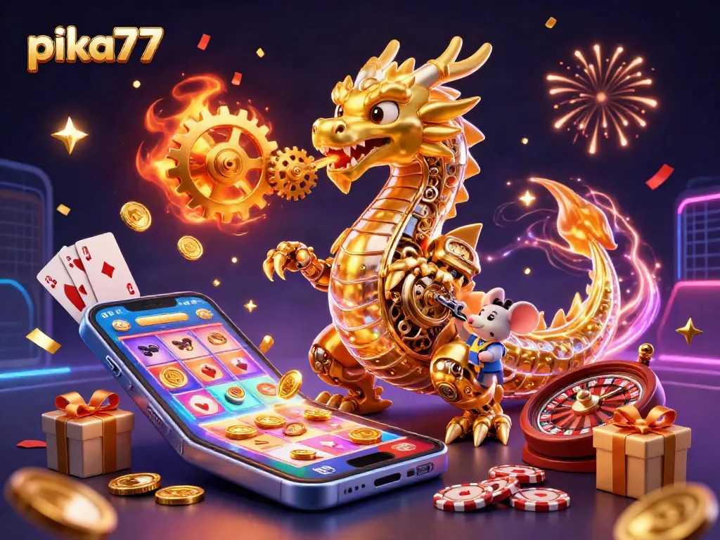 Pika77 engages players with immersive casino action amidst a dazzling display of vibrant gaming elements.