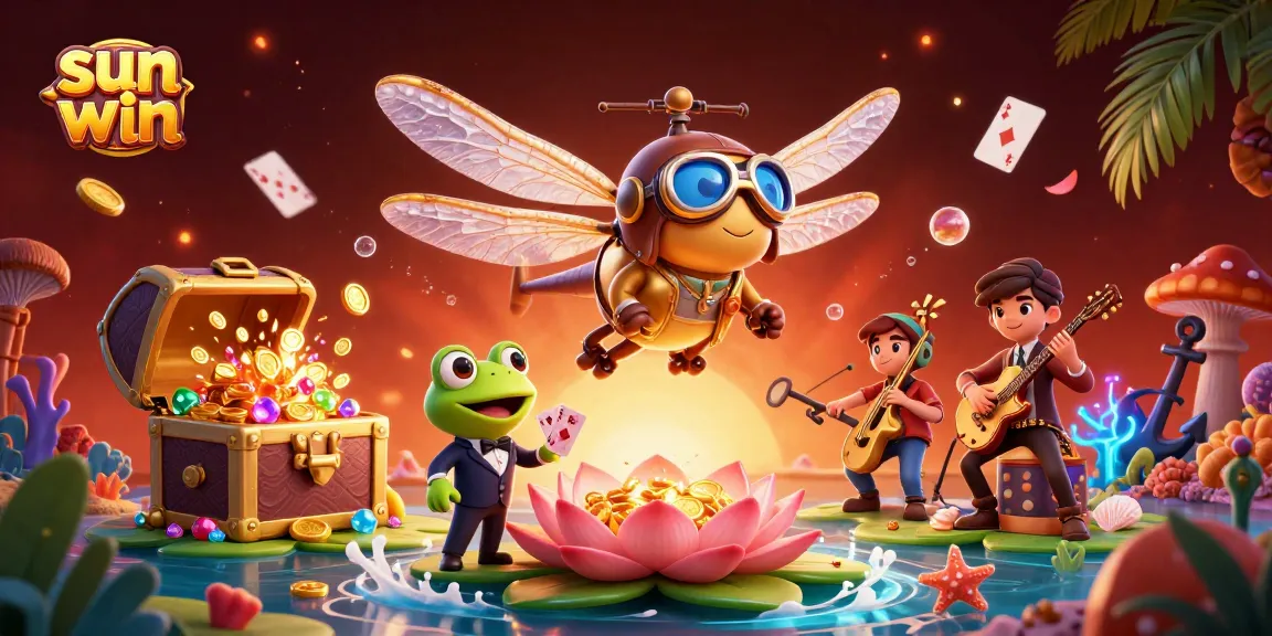 Experience the thrill of sun win casino with vibrant characters amidst a lively gaming scene.