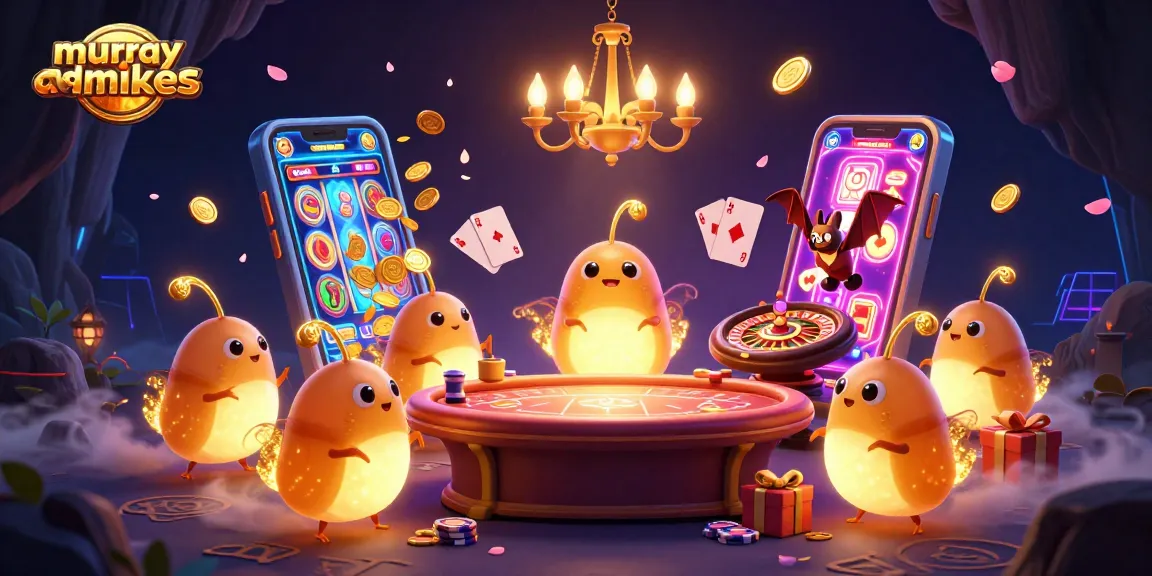 Bermain slot di murrayandmikes dengan karakter lucu yang menerangi kasino gua dan koin emas berhamburan.