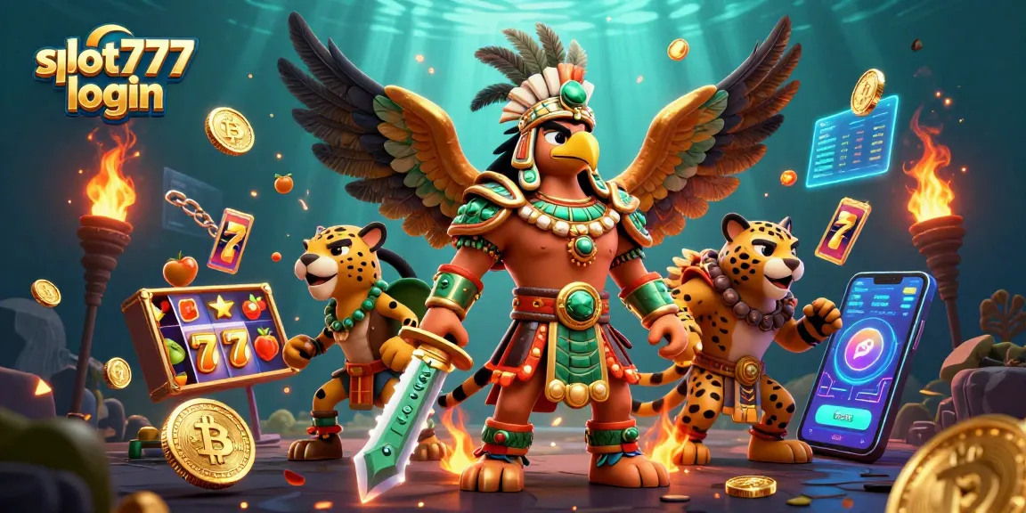 Experience the thrill of slot777 login with vibrant 3D illustration showcasing action-packed casino elements and dynamic characters.