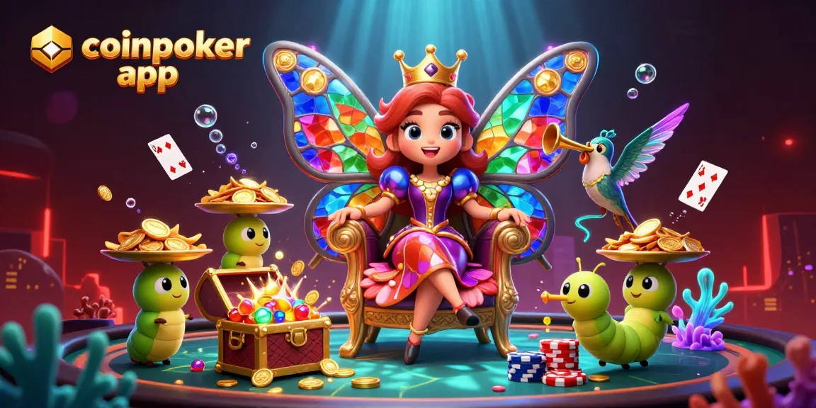 Gioca con la coinpoker app e vinci al tavolo poker con chip d'oro e carte volanti.
