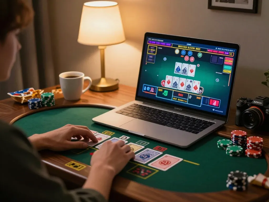 Casino stranieri che accettano italiani players engaging in online blackjack at home, highlighting gaming atmosphere.