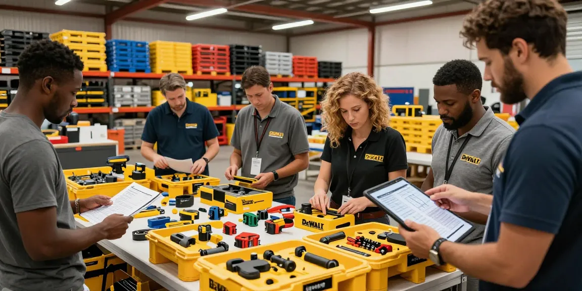 Best Mix DeWalt Tools Pallets (50 Units) | Wholesale Liquidation & Nationwide Shipping team collaborating on inventory in a dynamic warehouse.