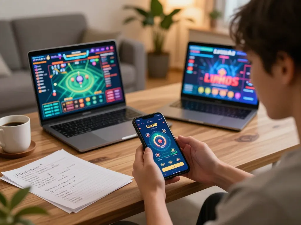 Người chơi sử dụng ứng dụng Luck8 để chơi game trực tuyến trong một môi trường gia đình thoải mái, thể hiện gameplay hấp dẫn và lập kế hoạch chiến lược.