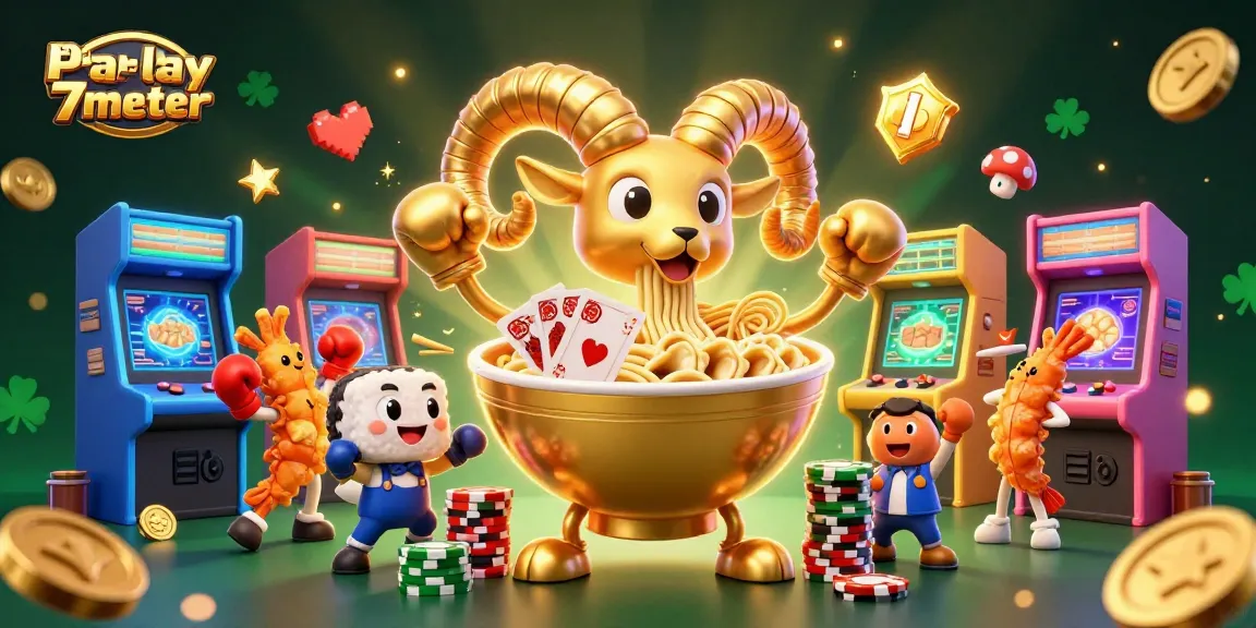 Experience thrilling bets with Mix Parlay 7meter featuring lively characters in a vibrant casino setting.