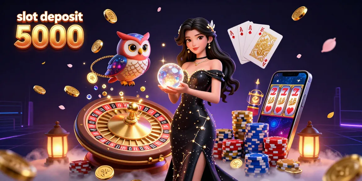 Experience thrilling gaming adventures with slot deposit 5000 in a vibrant 3D casino scene.