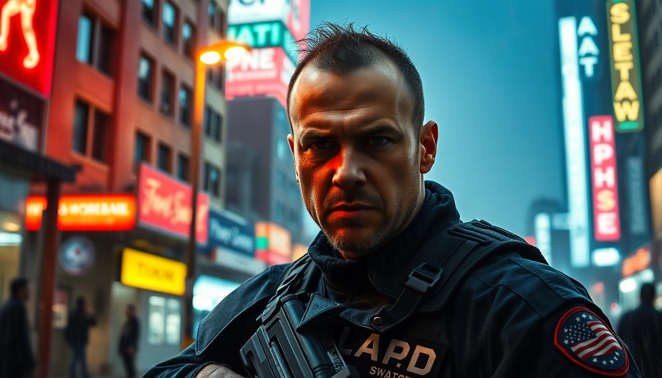 A Deadly Chance depicts a determined LAPD SWAT officer in a gritty urban setting, exuding suspense and tension.