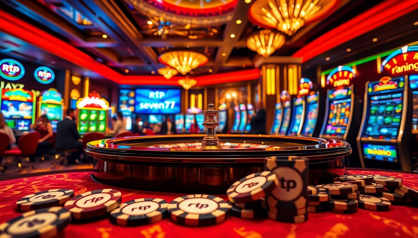 Experience the thrill of rtp seven77 with vibrant casino action featuring roulette and slot machines.