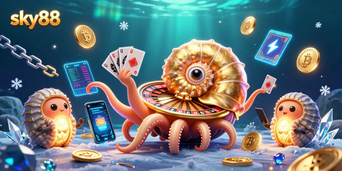 sky88 portrays a vibrant 3D casino scene with a golden roulette necklace showcasing thrilling gameplay.