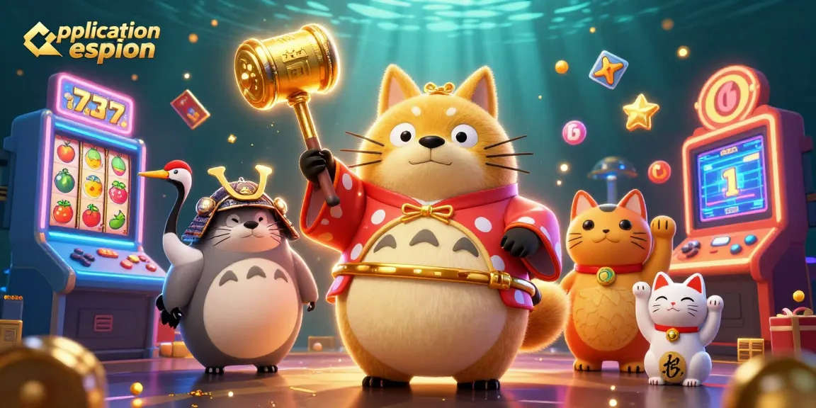 L'application espion dévoile une ambiance de casino avec des machines à sous et des symboles chanceux, illustrant l'art du jeu.