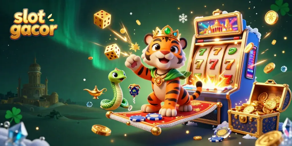 Spin and win prizes at slot gacor with a vibrant, dynamic casino illustration featuring a magical sultan.