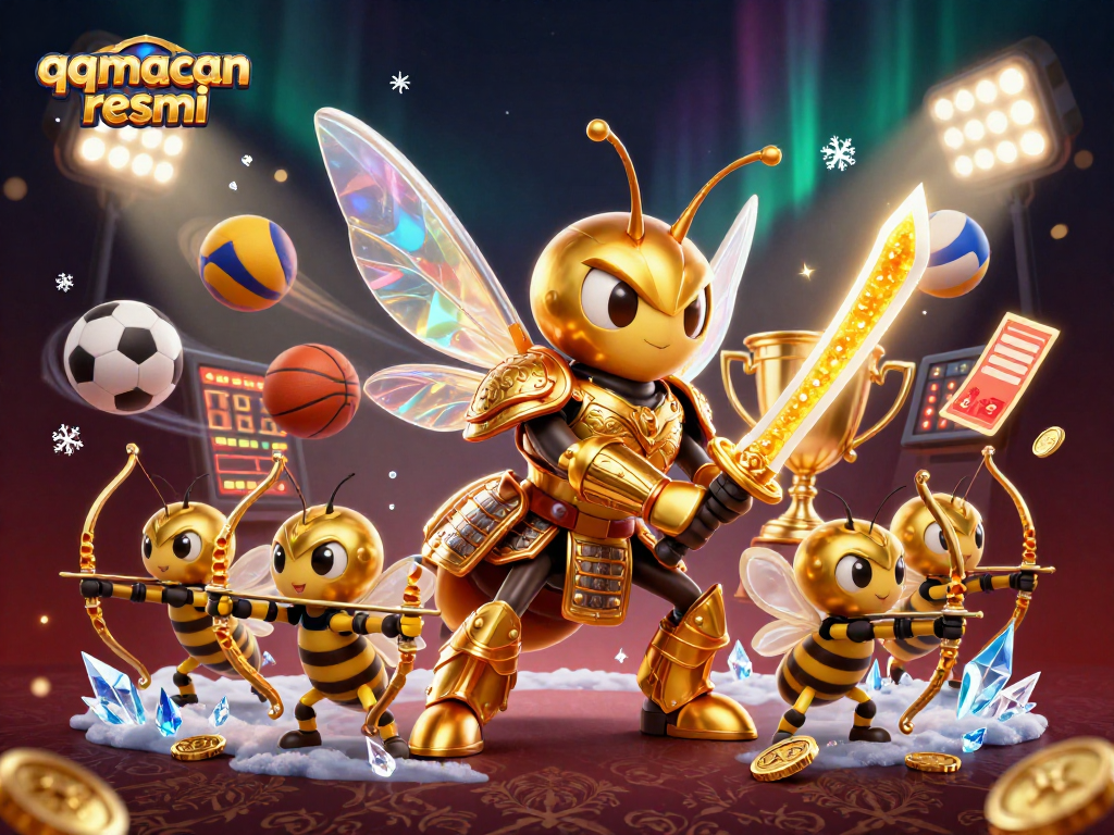 Engage with qqmacan resmi at a vibrant casino scene featuring a dynamic golden hornet in action.