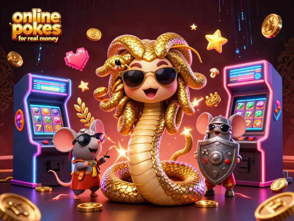 Experience excitement with online pokies for real money in a vibrant 3D casino scene.