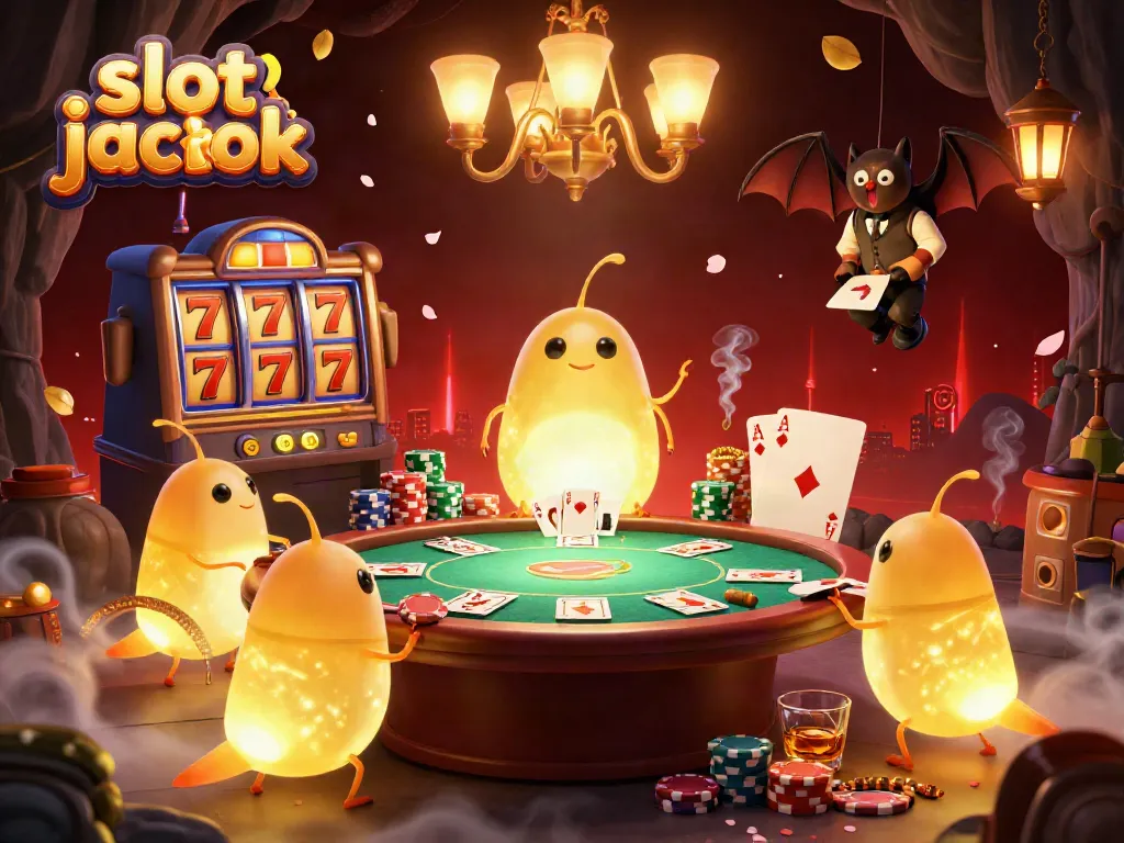 Glowworms illuminate a cave casino while showcasing the excitement of slot jackpots through vibrant symbols and elements.