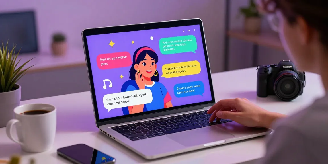 Interactive NSFW chat AI conversation on a laptop in a modern workspace.