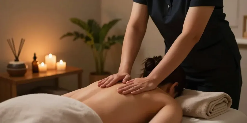 주안출장마사지 session in a tranquil room, highlighting relaxation techniques and soothing atmosphere.